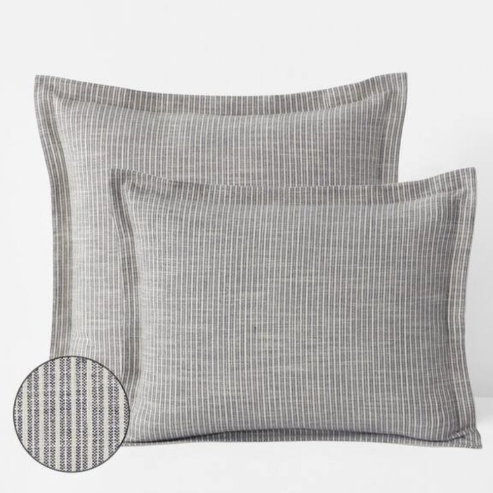 Pair of 2 Company Store Square Euro Shams - Cotton Textured Stripe - Blue